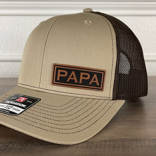 PAPA Side Leather Patch Hat Khaki/Brown - VividEditions