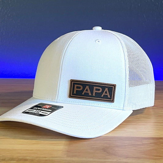 PAPA Side Leather Patch Trucker Hat White Patch Hat