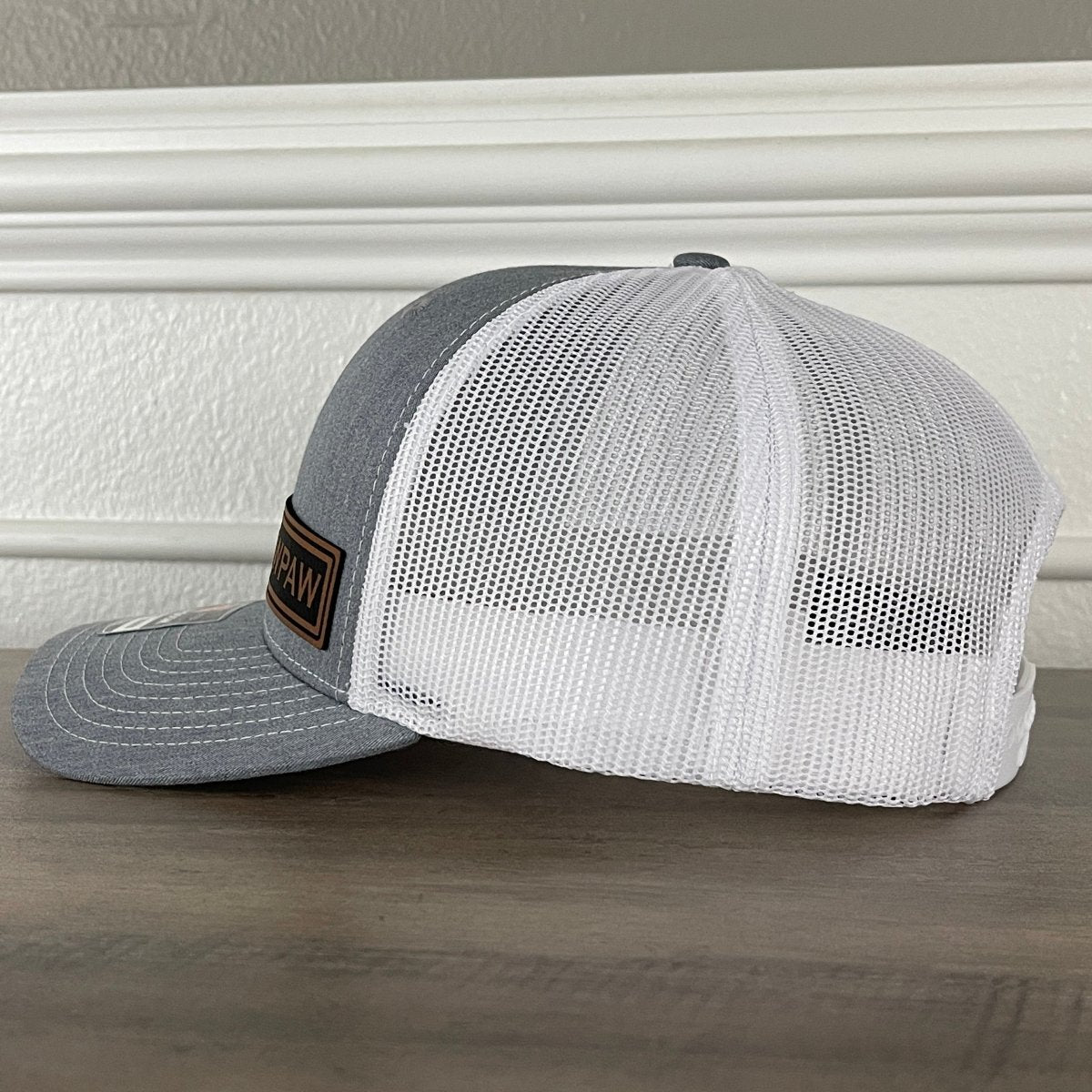 PAWPAW Side Leather Patch Hat Grey/White Patch Hat - VividEditions