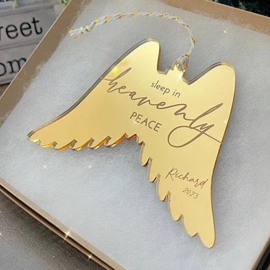 Personalized Heavenly Christmas Angel Wings Remembrance Ornament Ornament - VividEditions