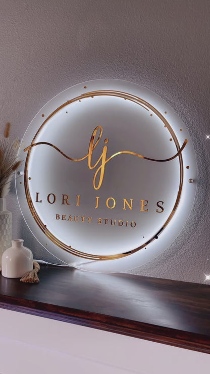 Neon Backlit Acrylic 3D Business Sign w/ Mirror Dot Accents