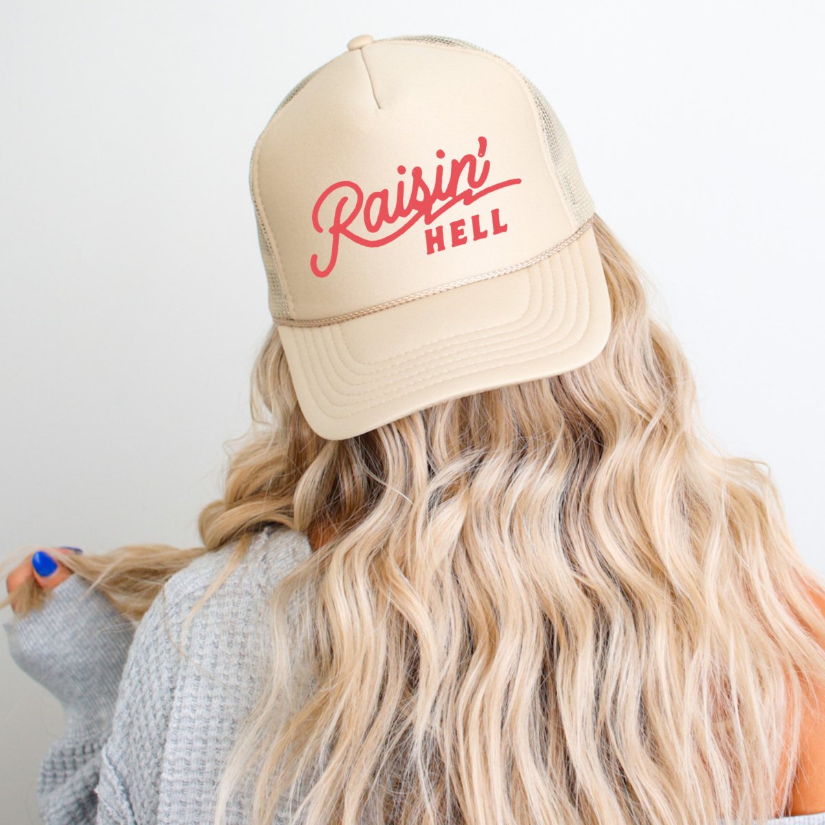 Raisin' Hell Funny Classic Foam Trucker Hat Khaki Trucker Hat