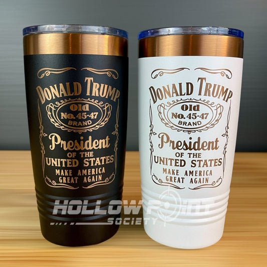 Set of 2: Trump 45 - 47 Vintage Label Collector's 20oz Rose Gold Laser Engraved Tumblers Tumblers