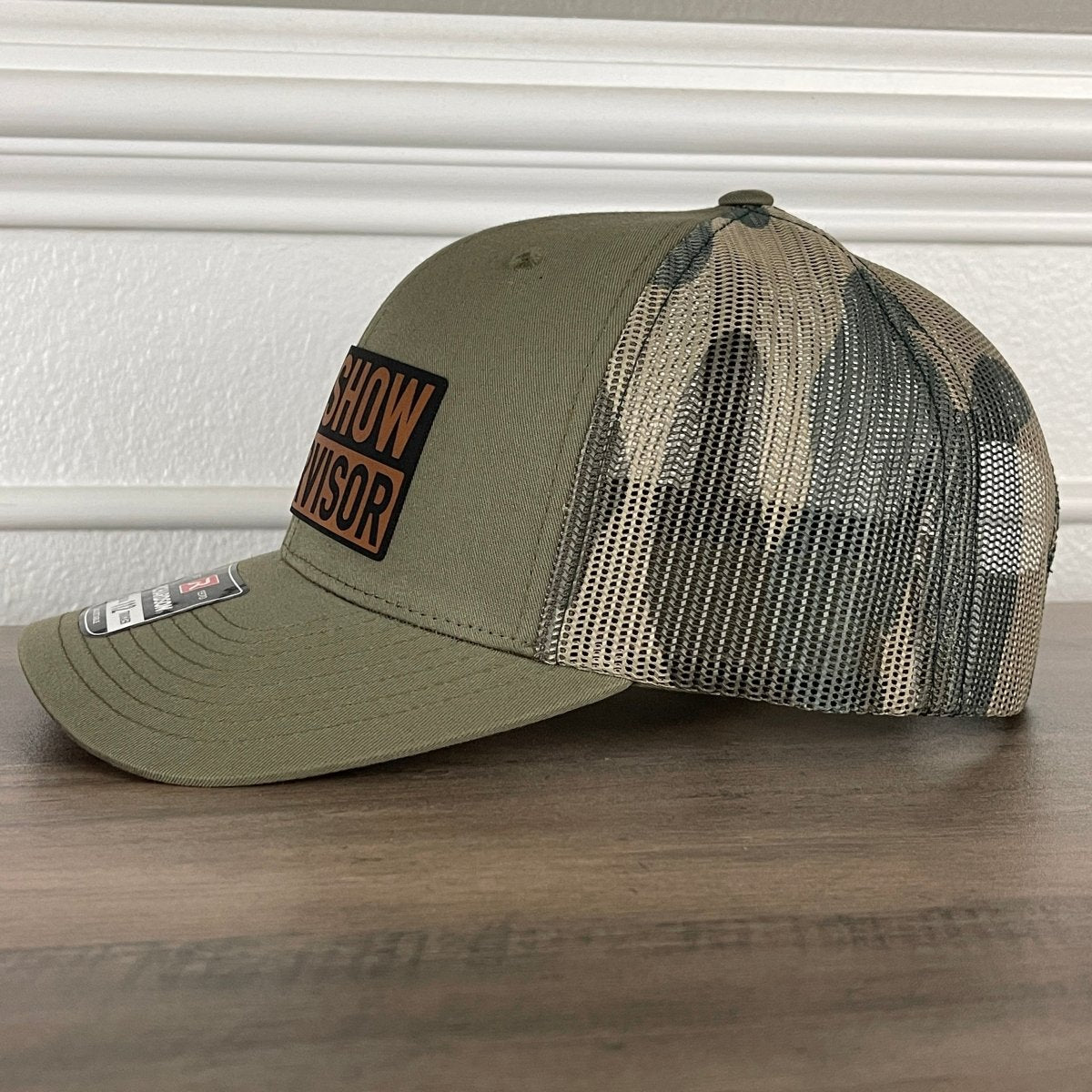 Sh*t Show Supervisor Funny Leather Patch Hat Green/Camo Patch Hat - VividEditions
