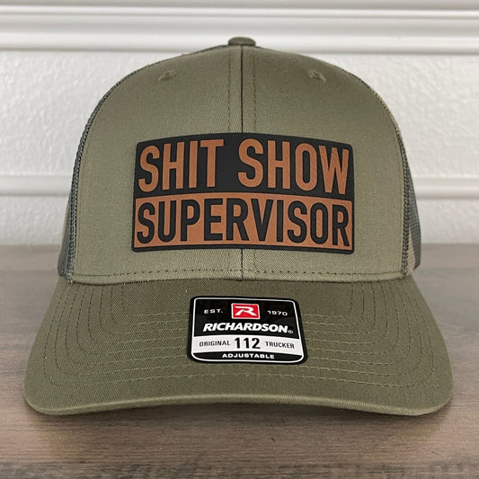 Sh*t Show Supervisor Funny Leather Patch Hat Green/Camo Patch Hat - VividEditions