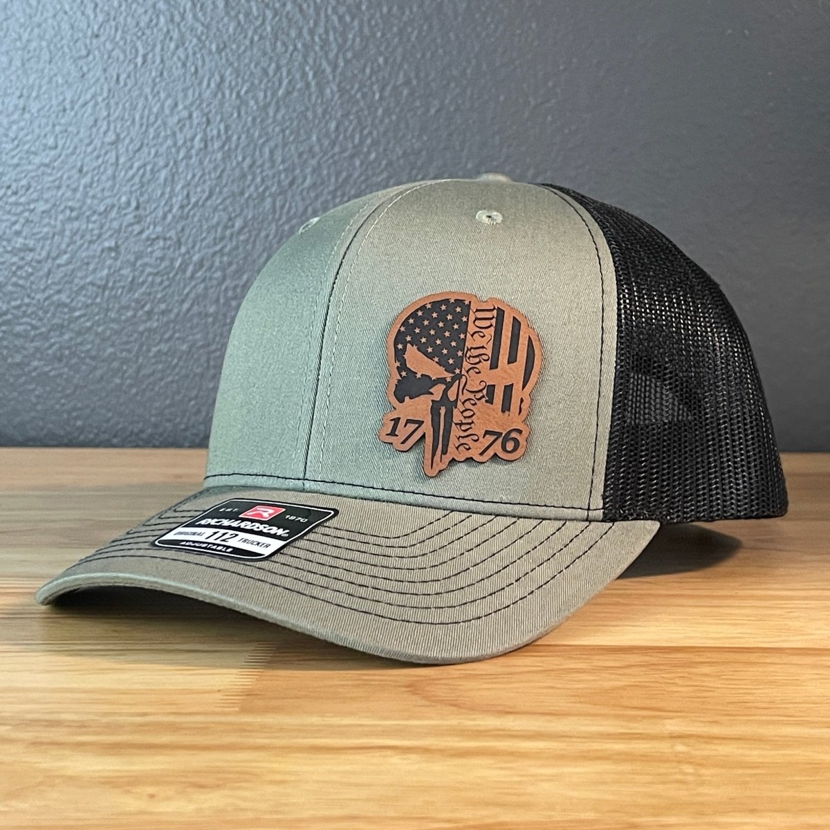 SKULL 1776 WE THE PEOPLE Rawhide Side Leather Patch Hat Loden/Black Patch Hat