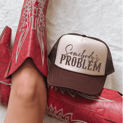 Somebody's Problem Funny Classic Foam Trucker Hat Tan/Brown Trucker Hat