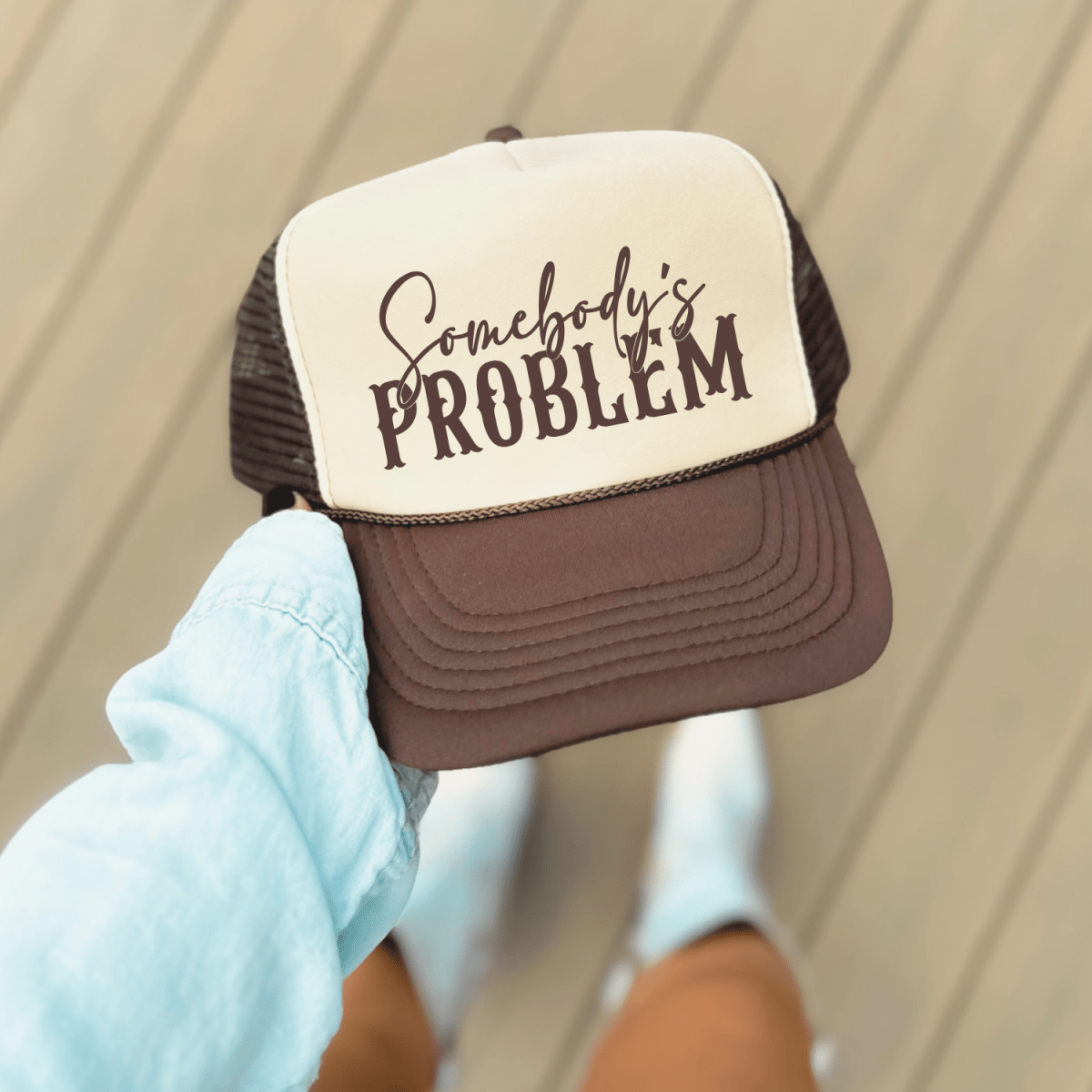 Somebody's Problem Funny Classic Foam Trucker Hat Tan/Brown Trucker Hat