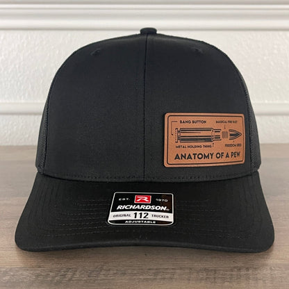 The Anatomy Of A PEW Side Leather Patch Hat Black Patch Hat - VividEditions