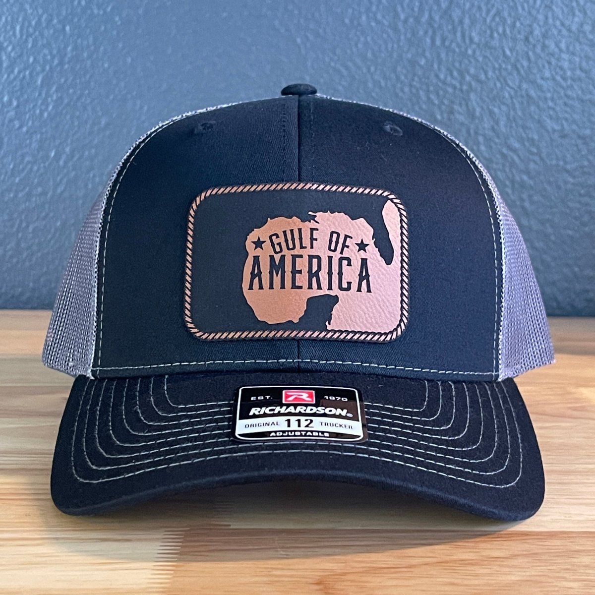 The Gulf of America Patriotic Leather Patch SnapBack Trucker Hat Rawhide Patch Hat