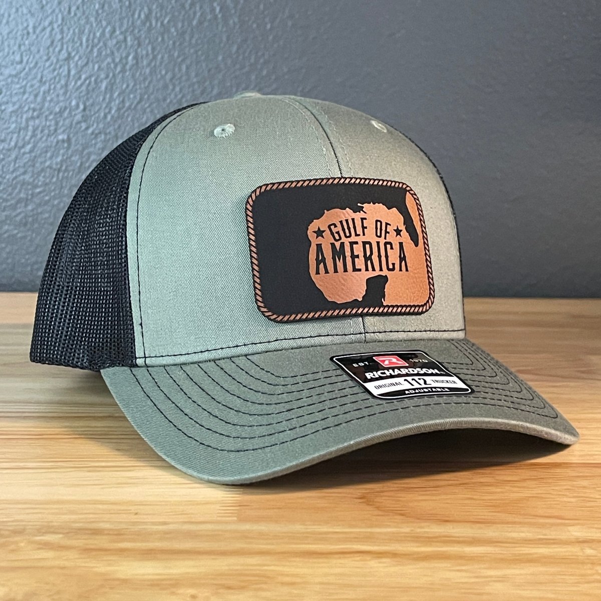 The Gulf of America Patriotic Leather Patch SnapBack Trucker Hat Rawhide Patch Hat