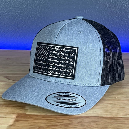 The Pledge Of Allegiance American Flag SnapBack Trucker Blk/Silv Leather Patch Hat Patch Hat