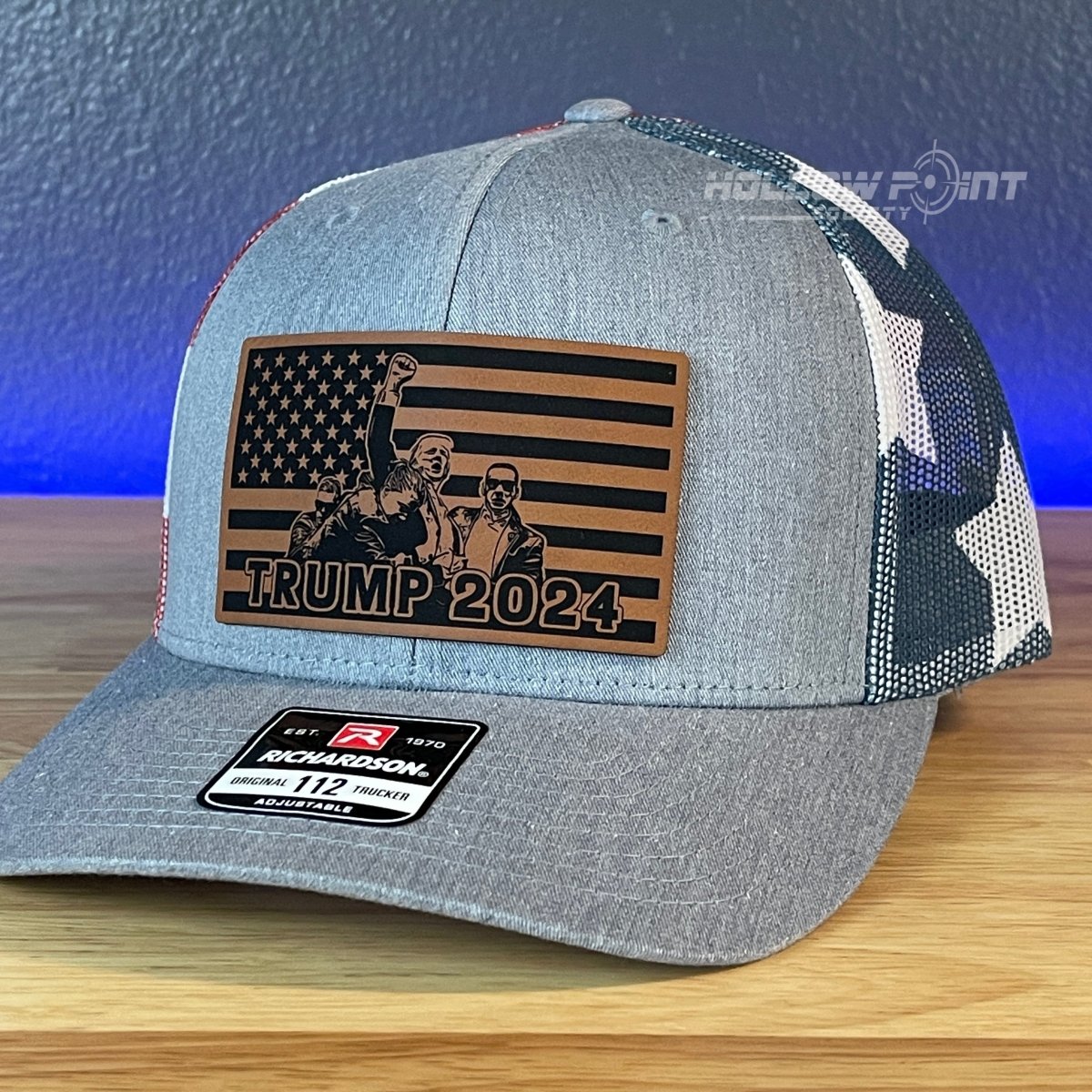 Trump 2024 Flag Leather Patch SnapBack Trucker Hat Stars & Stripes Patch Hat