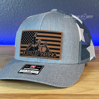 Trump 2024 Flag Leather Patch SnapBack Trucker Hat Stars & Stripes Patch Hat
