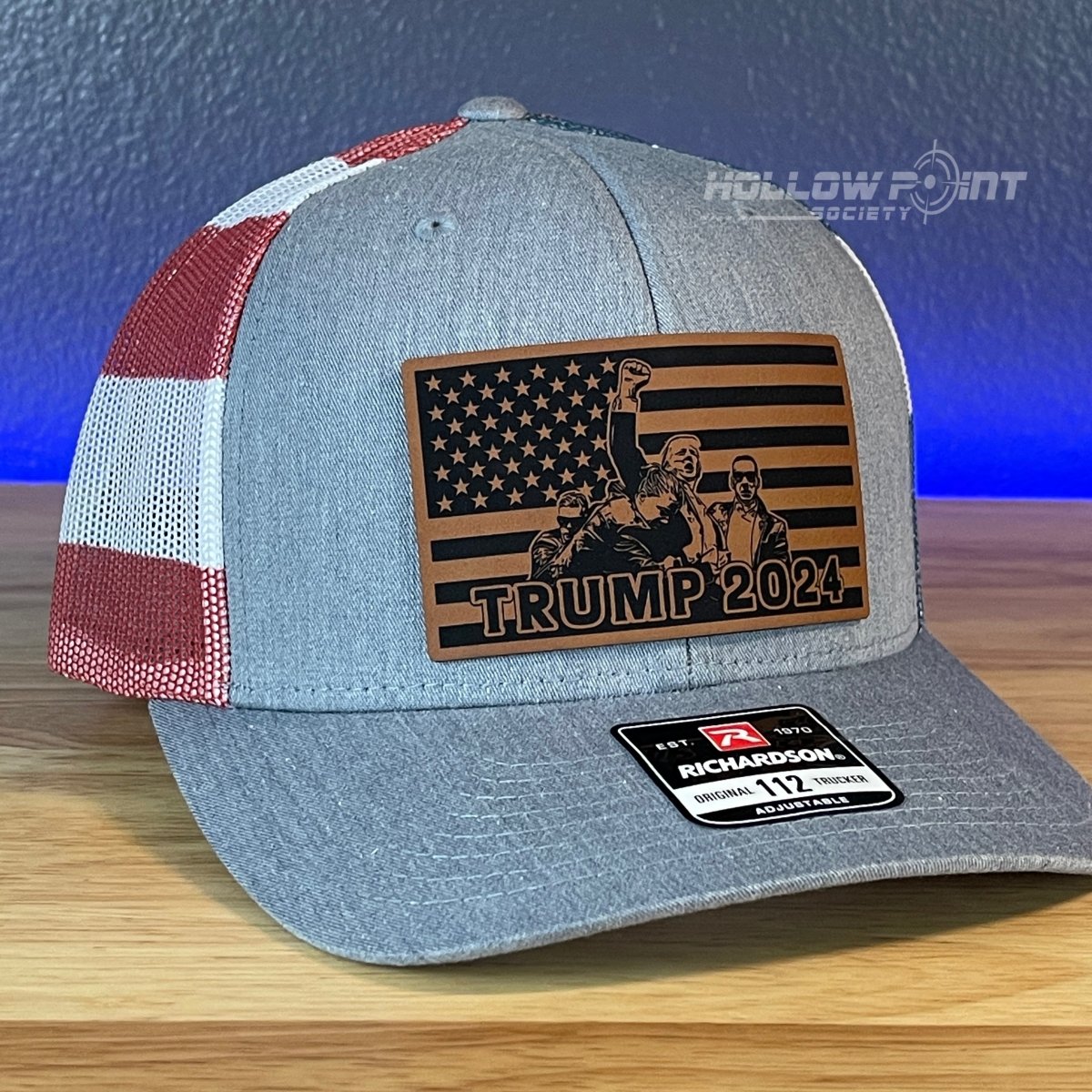 Trump 2024 Flag Leather Patch SnapBack Trucker Hat Stars & Stripes Patch Hat