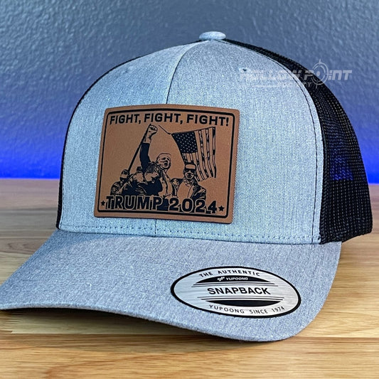 Trump 2024 SnapBack Trucker Fight Square Rawhide Leather Patch Hat Patch Hat