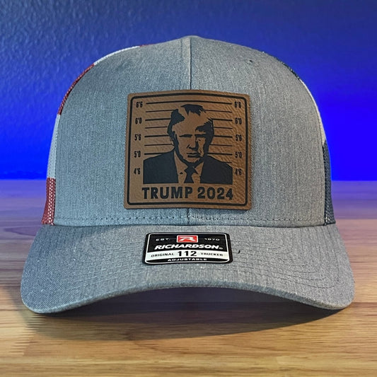 TRUMP MUGSHOT 2024 Leather Patch Hat Stars & Stripes Patch Hat - VividEditions