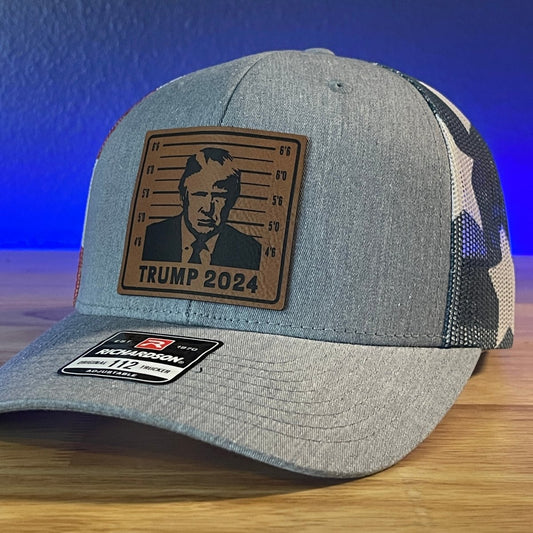 TRUMP MUGSHOT 2024 Leather Patch Hat Stars & Stripes Patch Hat - VividEditions