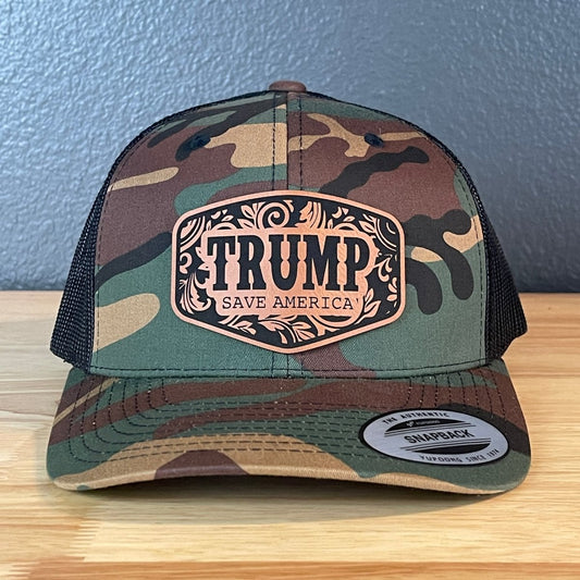 Trump Save America Patriotic Snap Back Trucker Hat Leather Patch Patch Hat