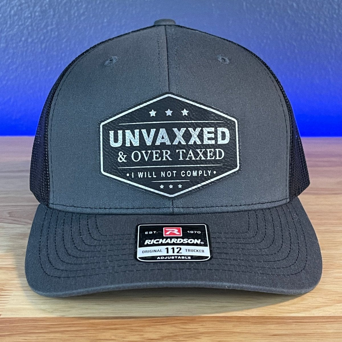 UNVAXXED AND OVER TAXED Patriotic Leather Patch Hat Black/Silver Patch Patch Hat