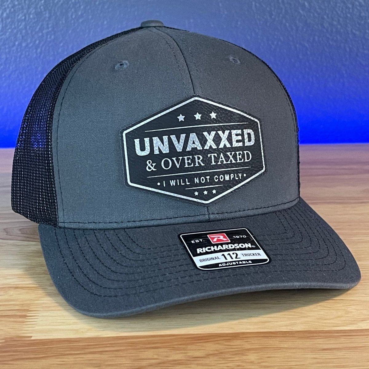 UNVAXXED AND OVER TAXED Patriotic Leather Patch Hat Black/Silver Patch Patch Hat