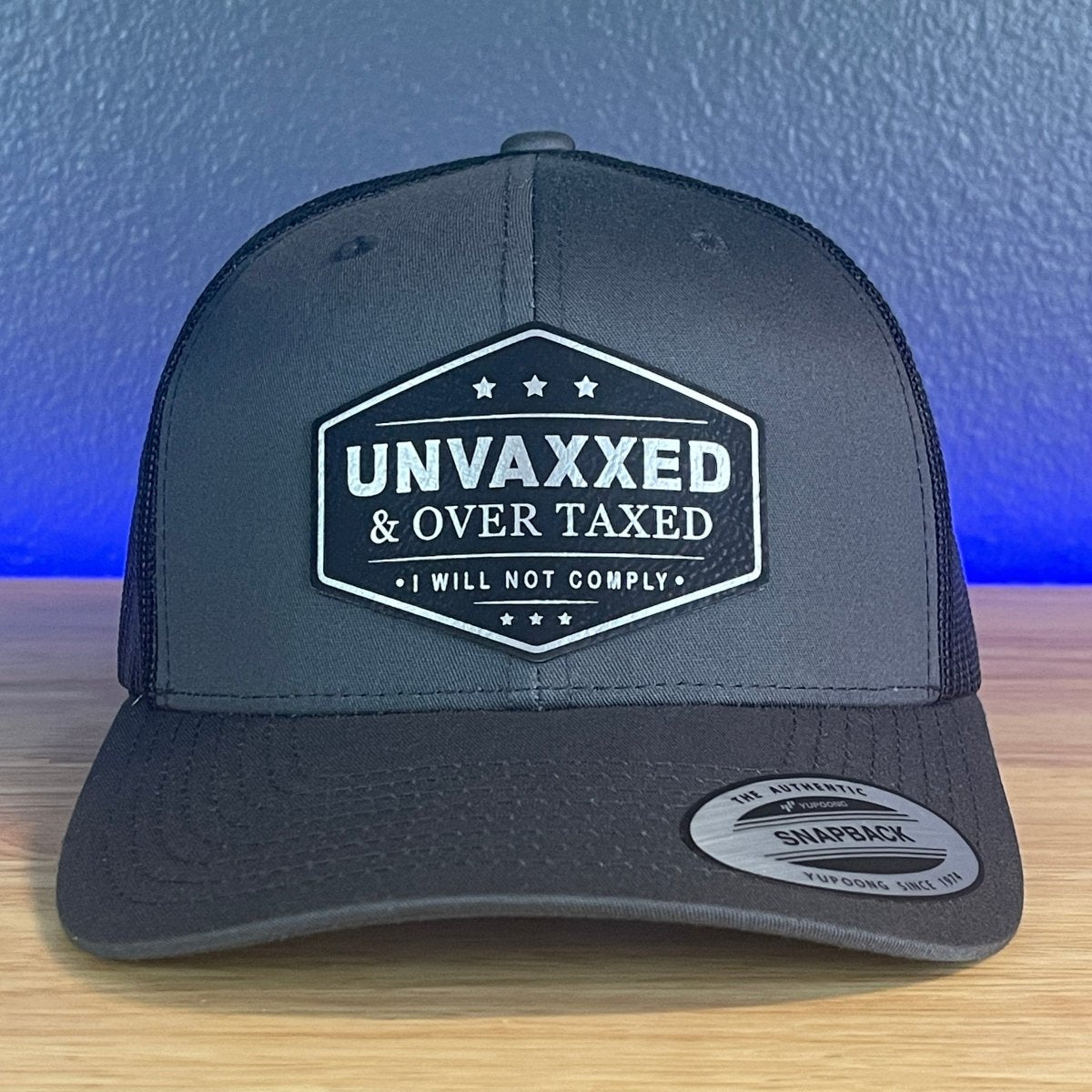 UNVAXXED AND OVER TAXED Patriotic Leather Patch Hat Black/Silver Patch Patch Hat
