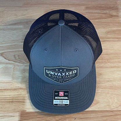 UNVAXXED AND OVER TAXED Patriotic Leather Patch Hat Black/Silver Patch Patch Hat