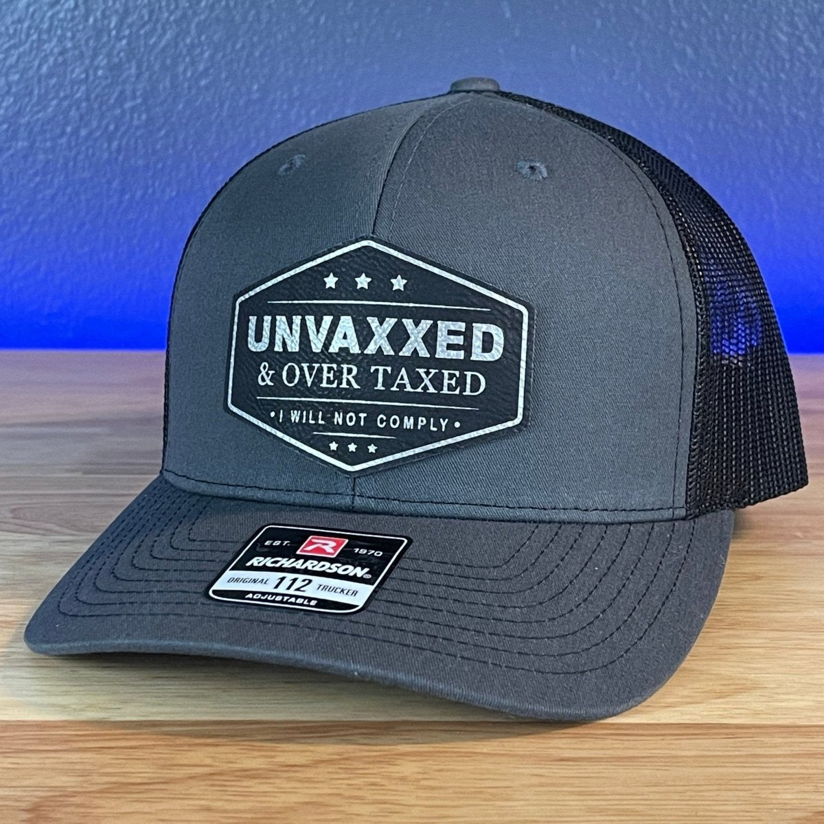 UNVAXXED AND OVER TAXED Patriotic Leather Patch Hat Black/Silver Patch Patch Hat
