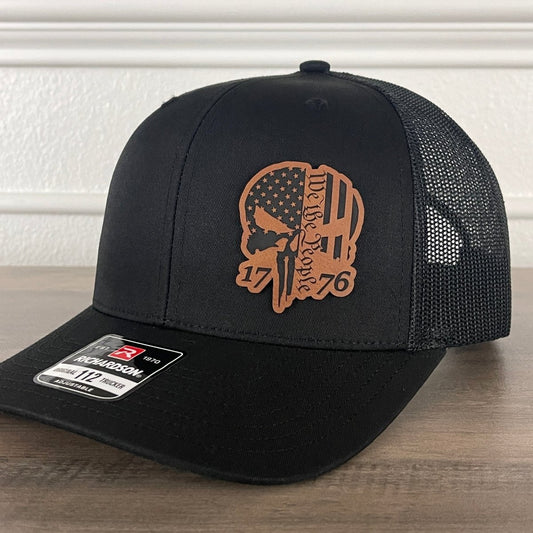 We The People 1776 Punisher Skull Leather Patch Hat Black Patch Hat - VividEditions