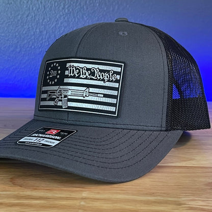 WE THE PEOPLE 2ND AMENDMENT AMERICAN FLAG Patriotic Leather Patch Hat Charcoal/Black Patch Hat - VividEditions