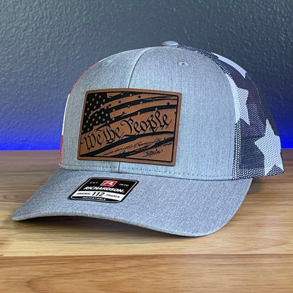 We The People American Flag Constitution Patriotic Leather Patch SnapBack Trucker Hat Stars & Stripes Patch Hat