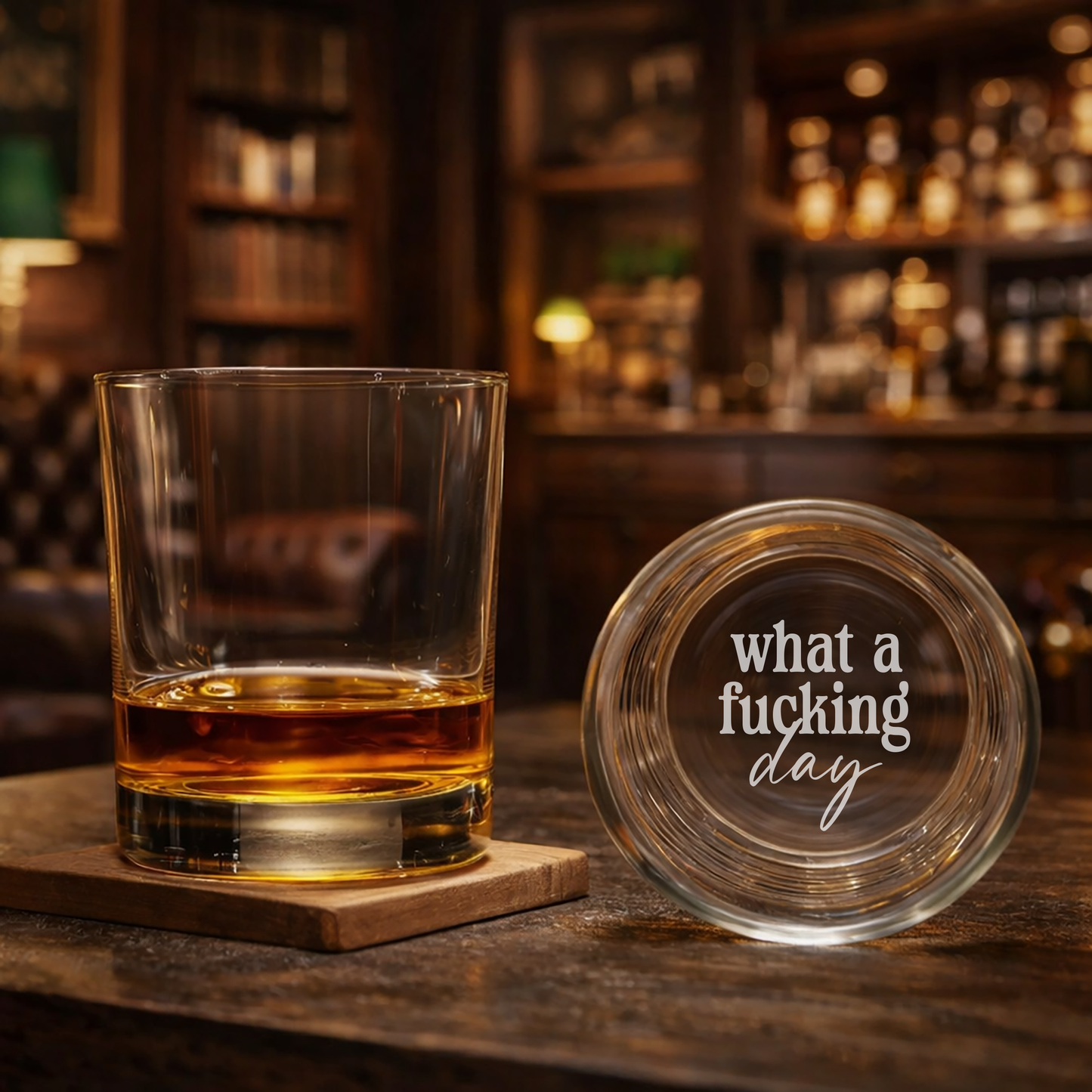 Custom Engraved 11oz Whiskey Glass – “What a F*cking Day” Funny Whiskey Rocks Glass for Men, Groomsmen, or Boss Gift