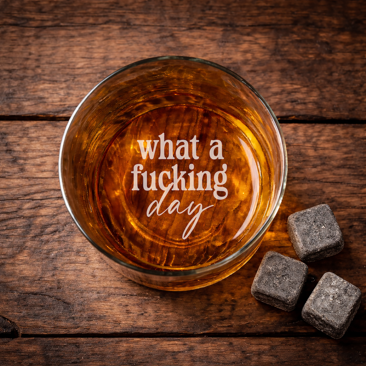 Custom Engraved 11oz Whiskey Glass – “What a F*cking Day” Funny Whiskey Rocks Glass for Men, Groomsmen, or Boss Gift