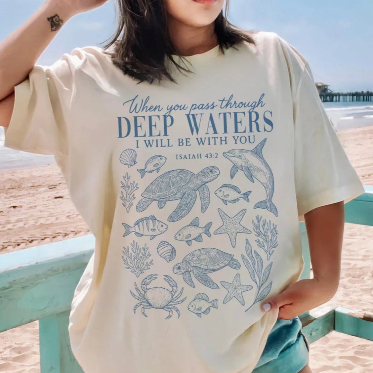 When You Go Through Deep Waters Oversized Christian T-Shirt T-Shirt
