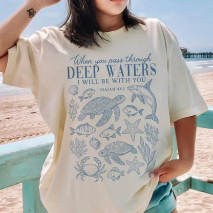 When You Go Through Deep Waters Oversized Christian T-Shirt T-Shirt