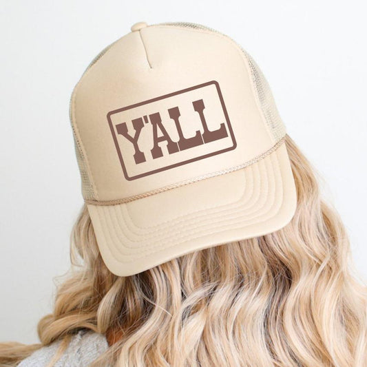 Y'ALL Country Classic Foam Trucker Hat Khaki Trucker Hat