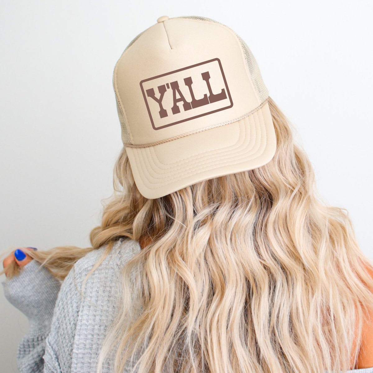Y'ALL Country Classic Foam Trucker Hat Khaki Trucker Hat