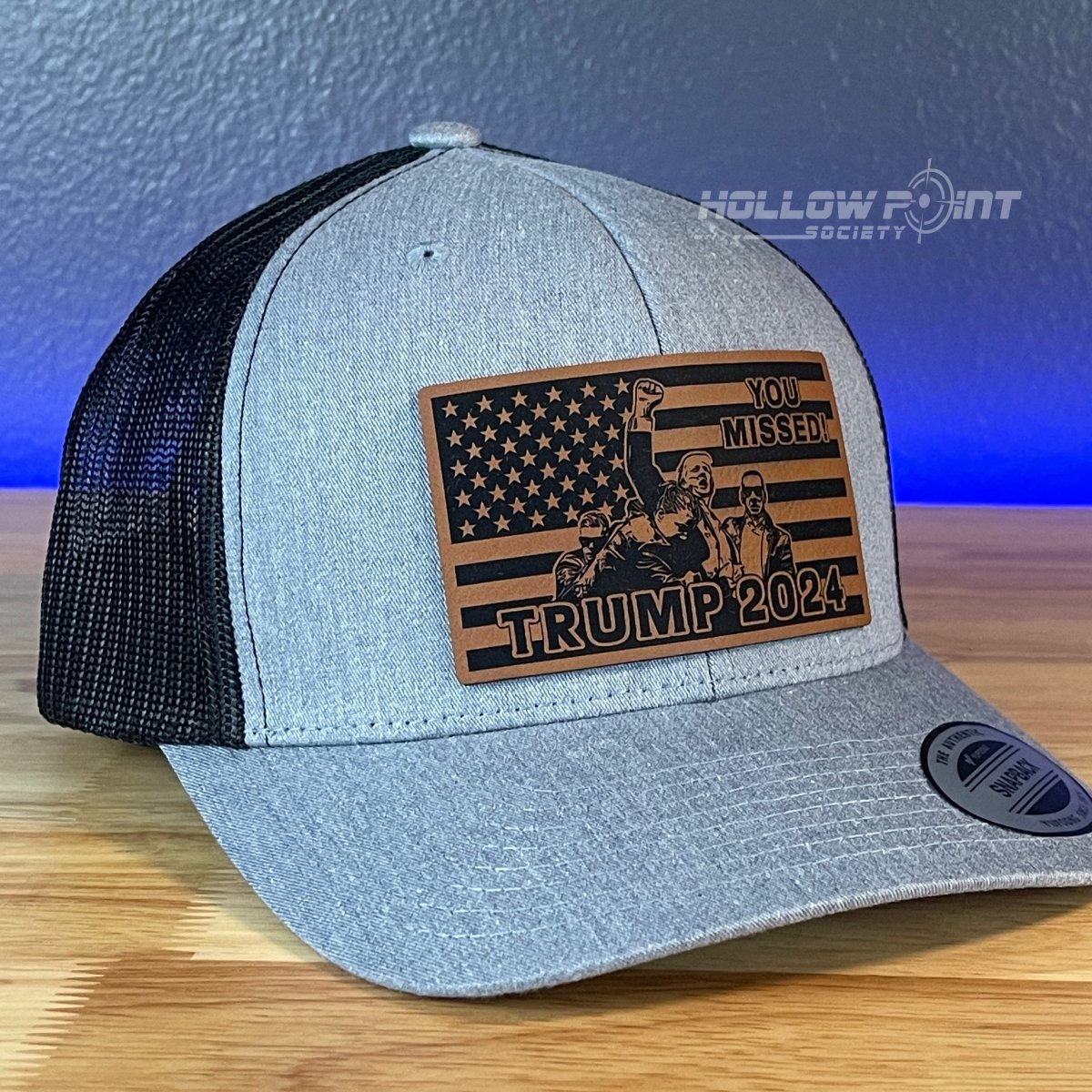 YOU MISSED TRUMP 2024 Flag SnapBack Trucker Rawhide Leather Patch Hat Patch Hat
