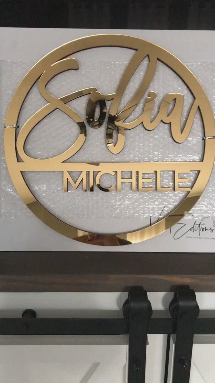 Gold mirror acrylic split name sign