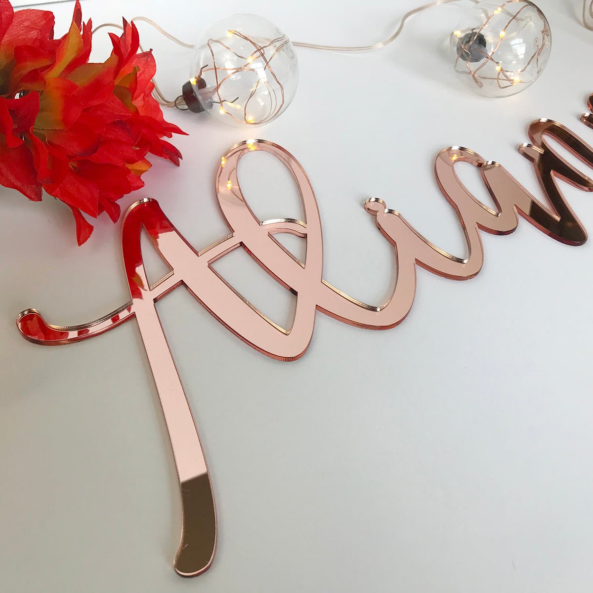 18” Rose Gold Mirror Small Personalized Name Sign - VividEditions