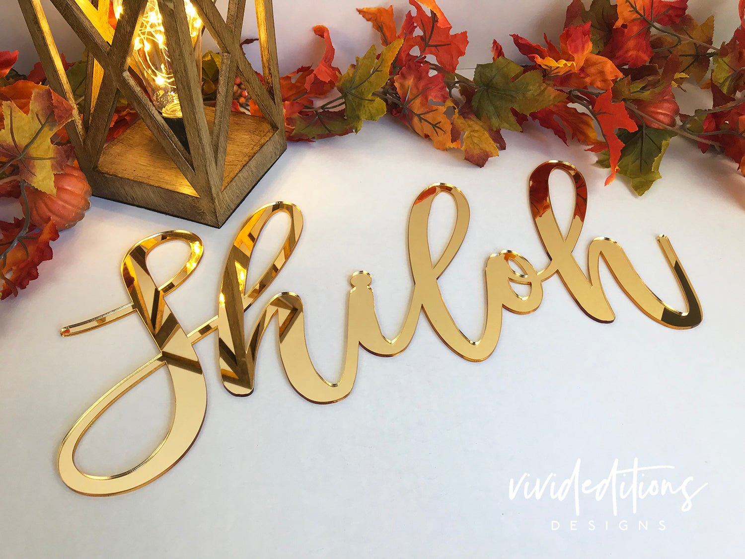 18” Rose Gold Mirror Small Personalized Name Sign - VividEditions