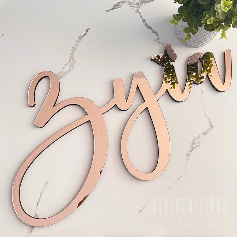 24” Rose Gold Mirror Medium Personalized Name Sign Name Sign - VividEditions