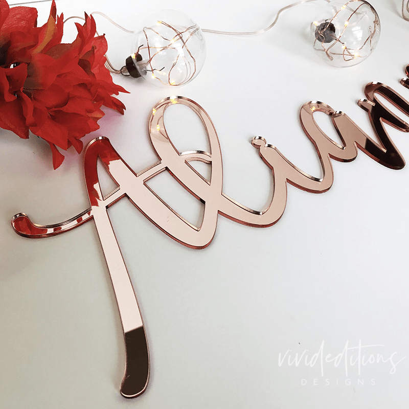 24” Rose Gold Mirror Medium Personalized Name Sign - VividEditions