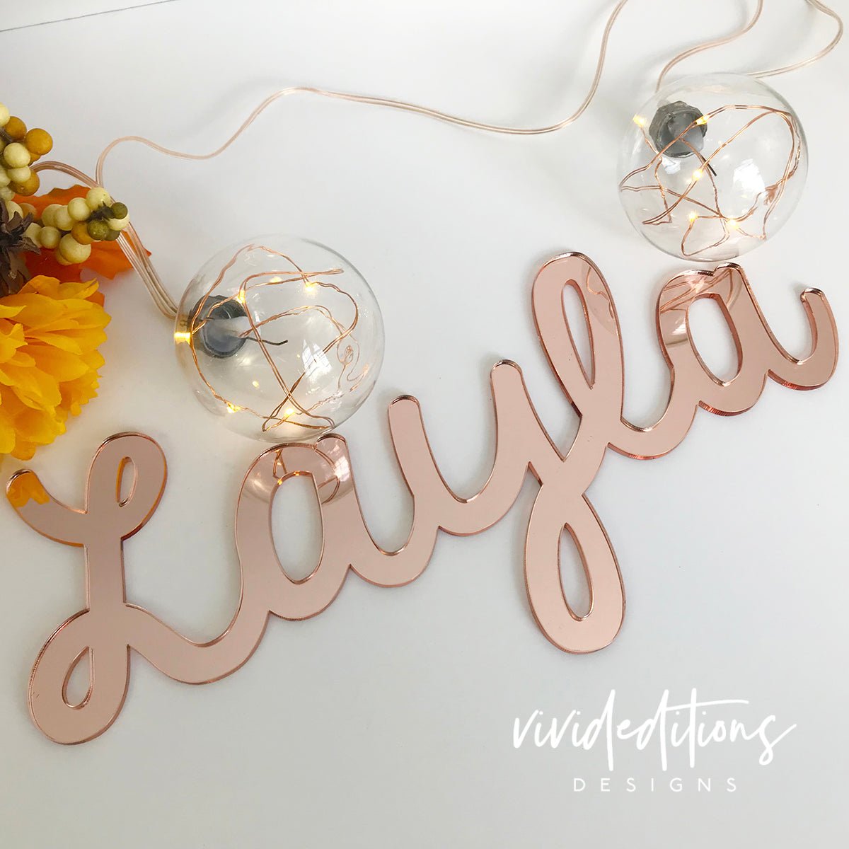 24” Rose Gold Mirror Medium Personalized Name Sign - VividEditions