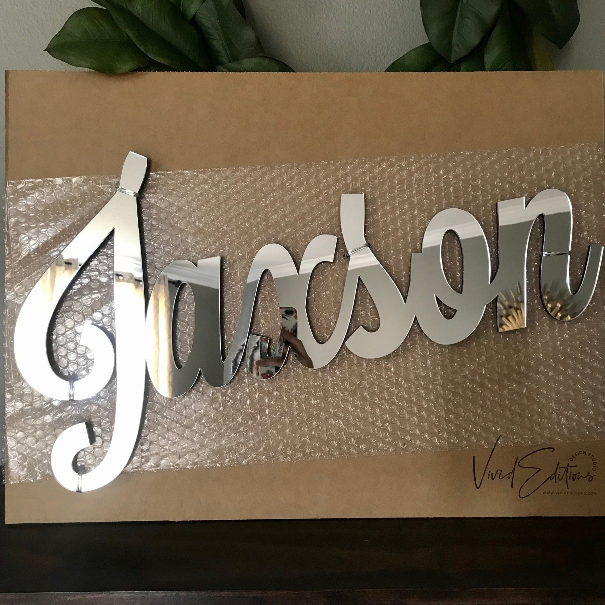24” Silver Mirror Medium Personalized Name Sign Name Sign - VividEditions