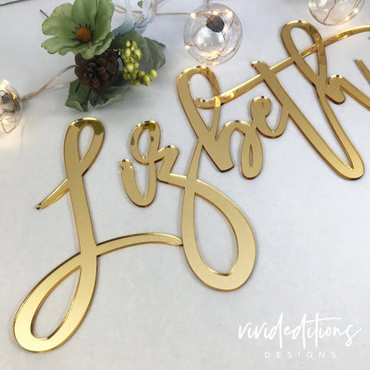 30” Gold Mirror Large Personalized Name Sign Name Sign - VividEditions