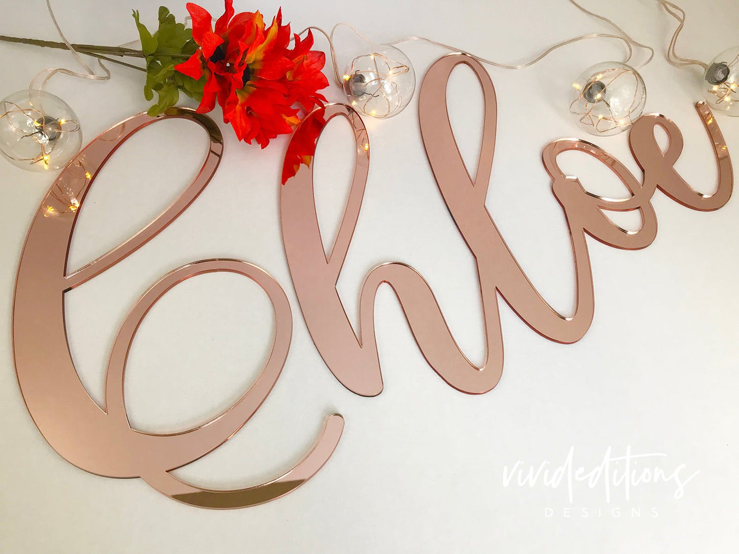 30” Gold Mirror Large Personalized Name Sign - VividEditions