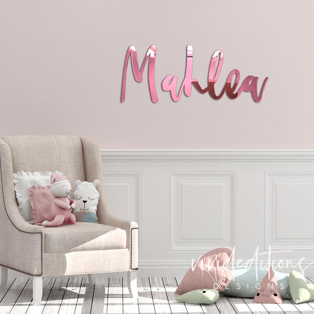 30” Pink Mirror Large Personalized Name Sign - VividEditions