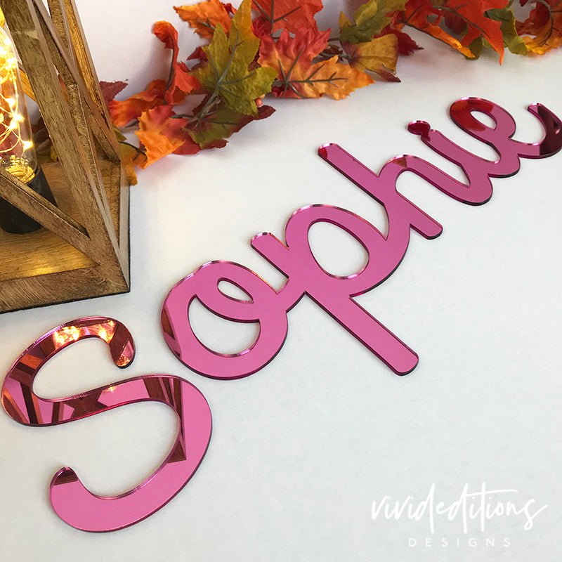 30” Silver Mirror Large Personalized Name Sign - VividEditions