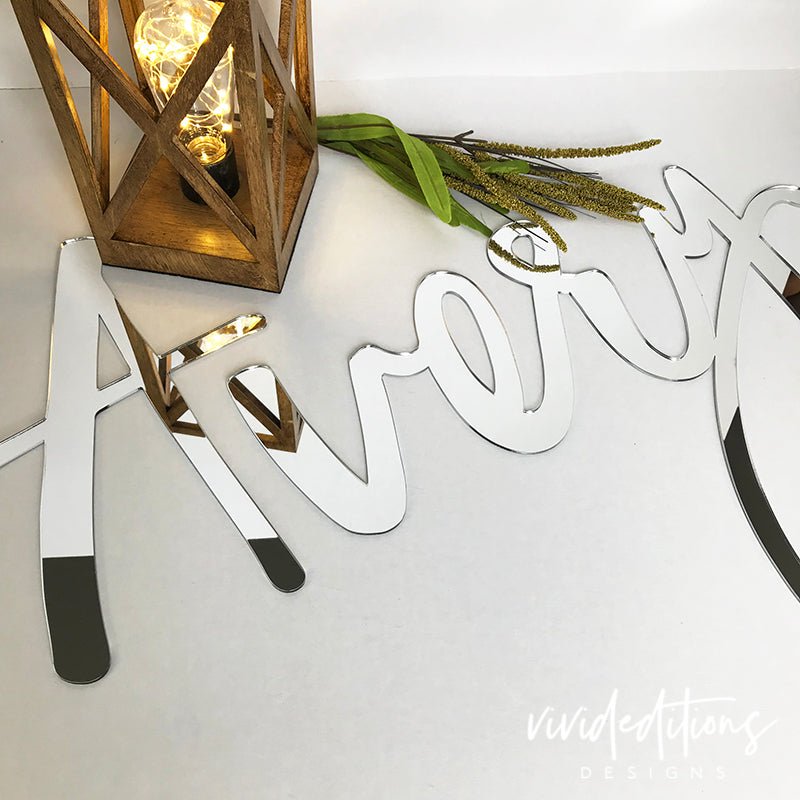 30” Silver Mirror Large Personalized Name Sign - VividEditions